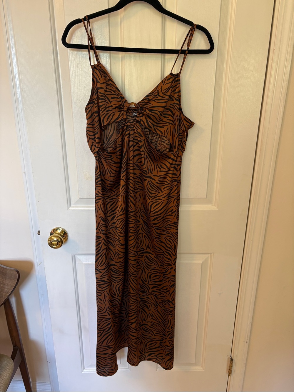 Zara Brown and Black Zebra-Print Slip Dress